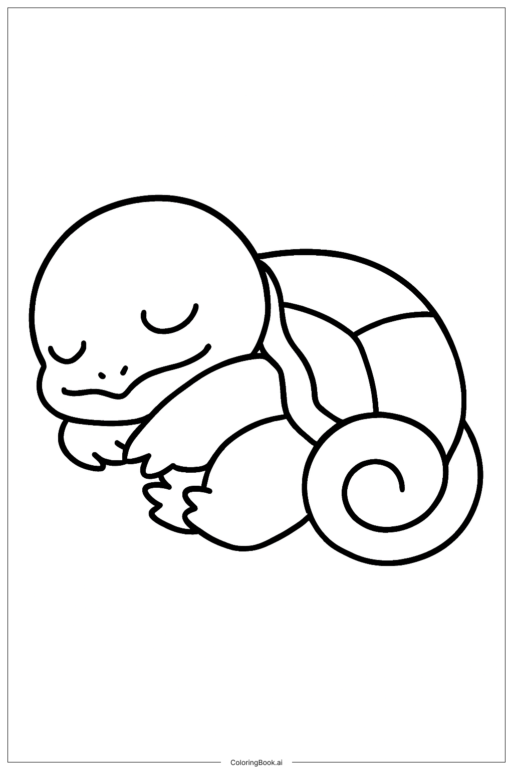 Página para colorear de Un Squirtle Durmiendo Acurrucado 