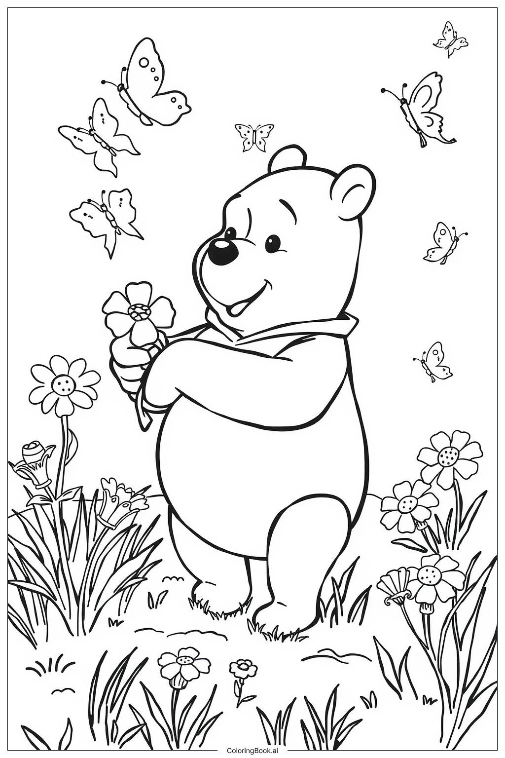  Page de coloriage winnie l'ourson fleurs 