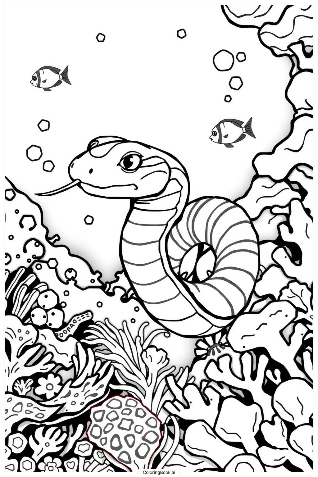  Page de coloriage Serpent corail Monde sous-marin-2 