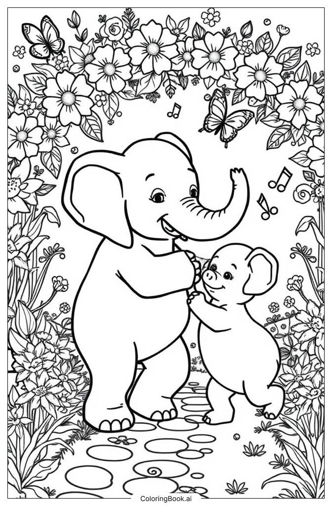  Página para colorir de Elefante e Porquinho2 