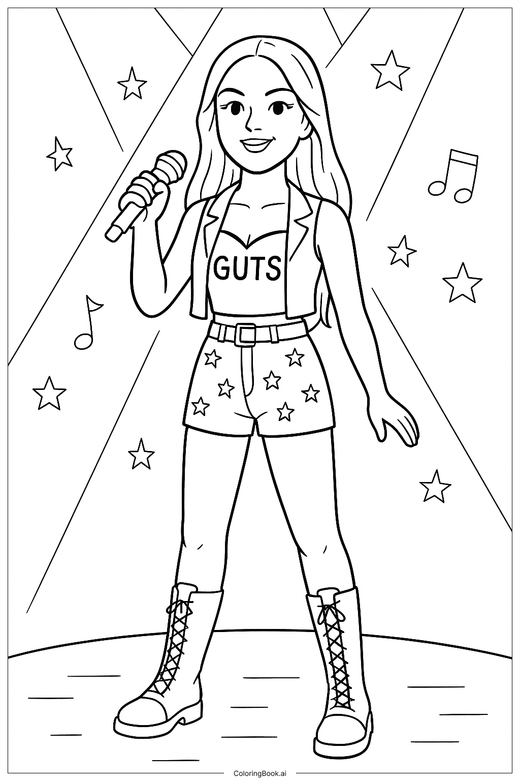  Olivia Rodrigo In Her Guts Tour Outfit Coloring Page 