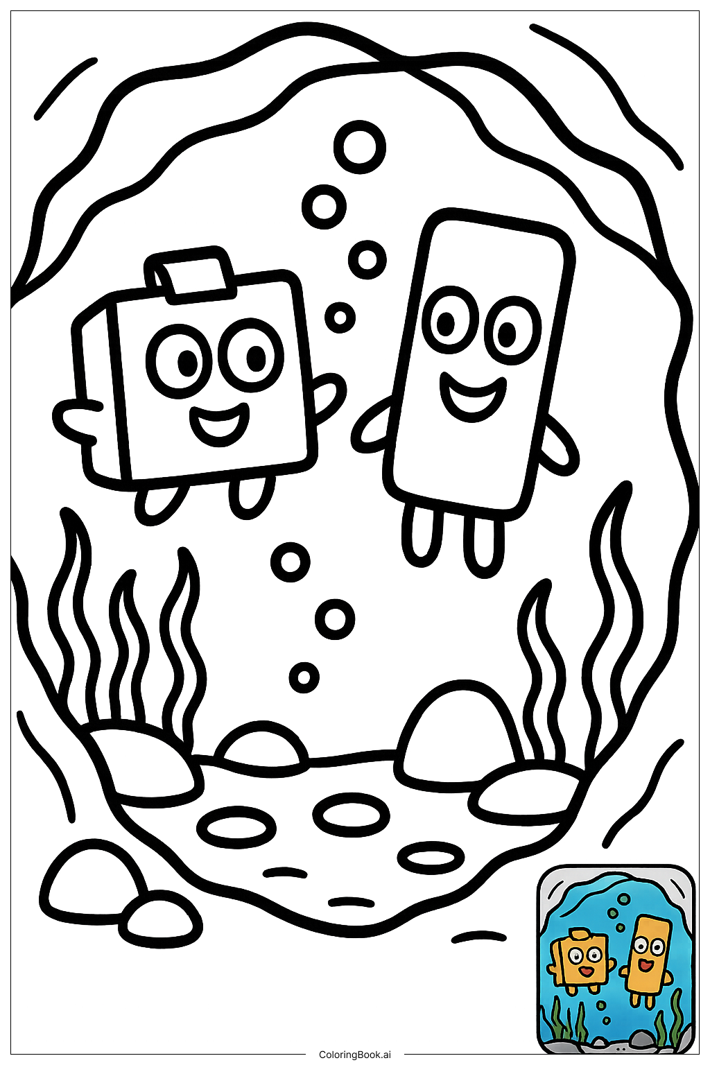  Lankybox Characters in Underwater Cave Coloring Page 