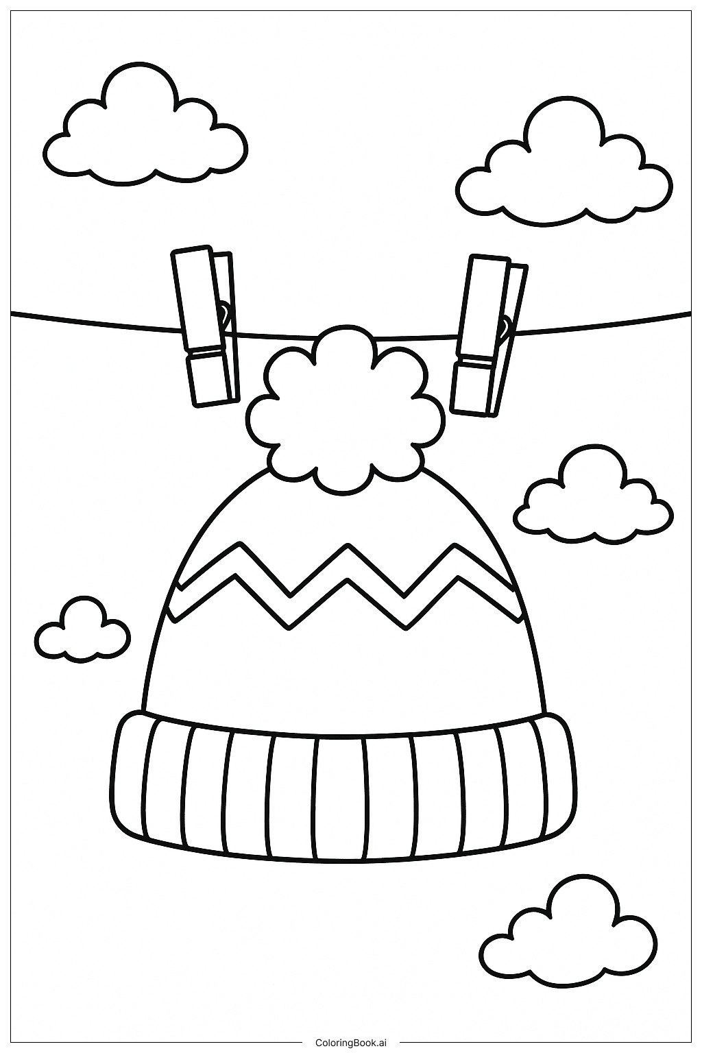Página para colorear de Gorro de Invierno en un Tendedero
