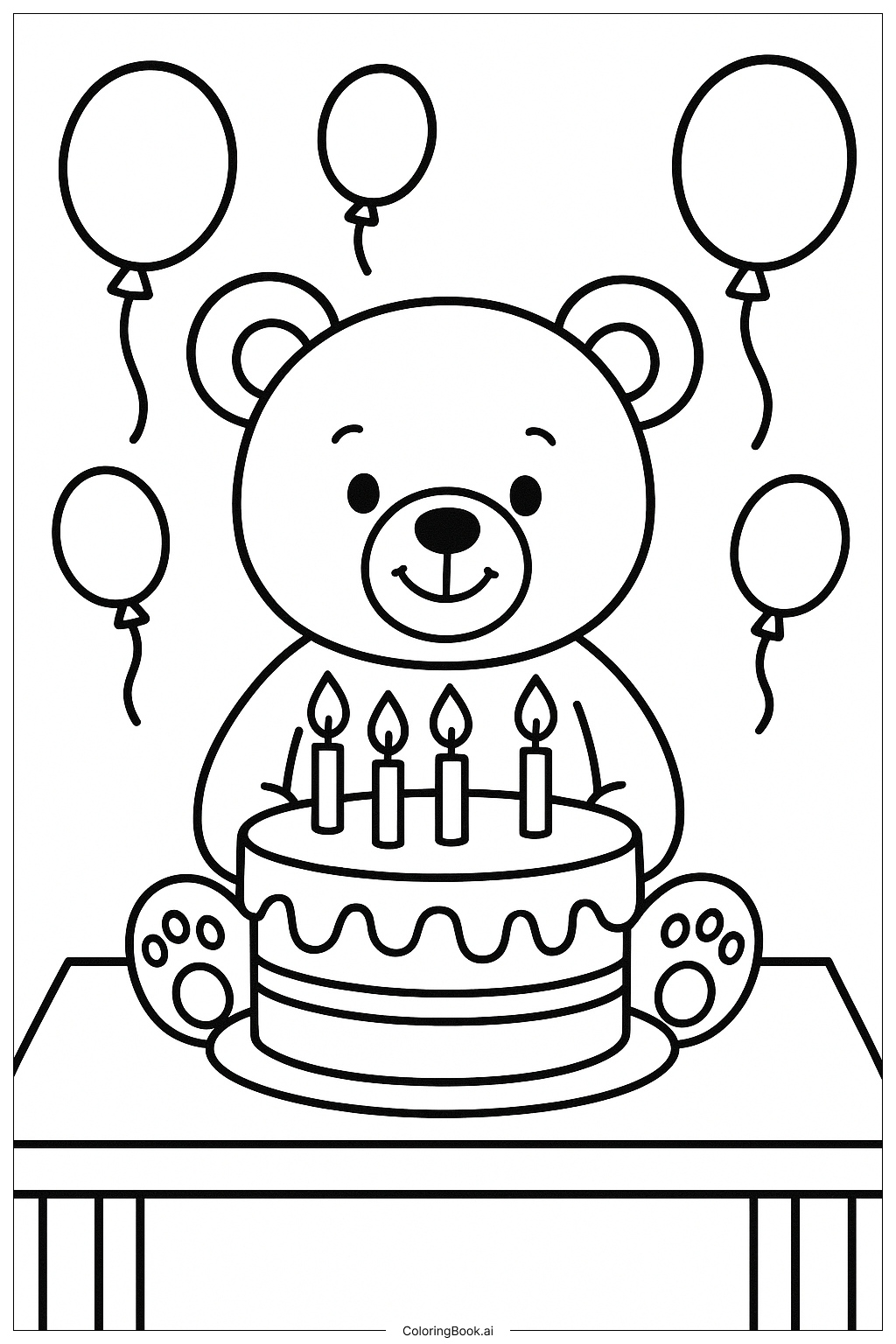  Birthday Teddy Bear With A Cake And Candles Coloring Page 