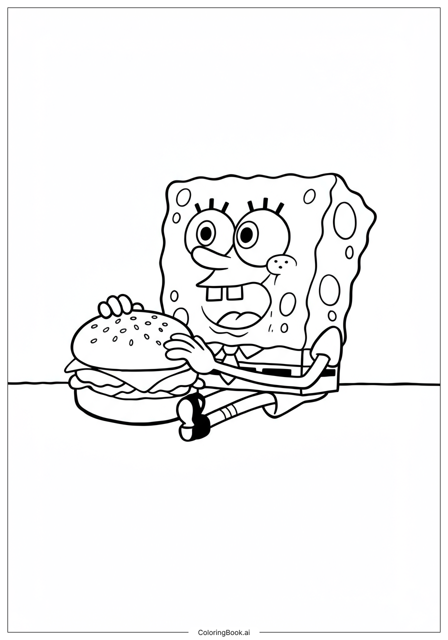  Trang tô màu Spongebob Thích Thú Ăn Krabby Patty 