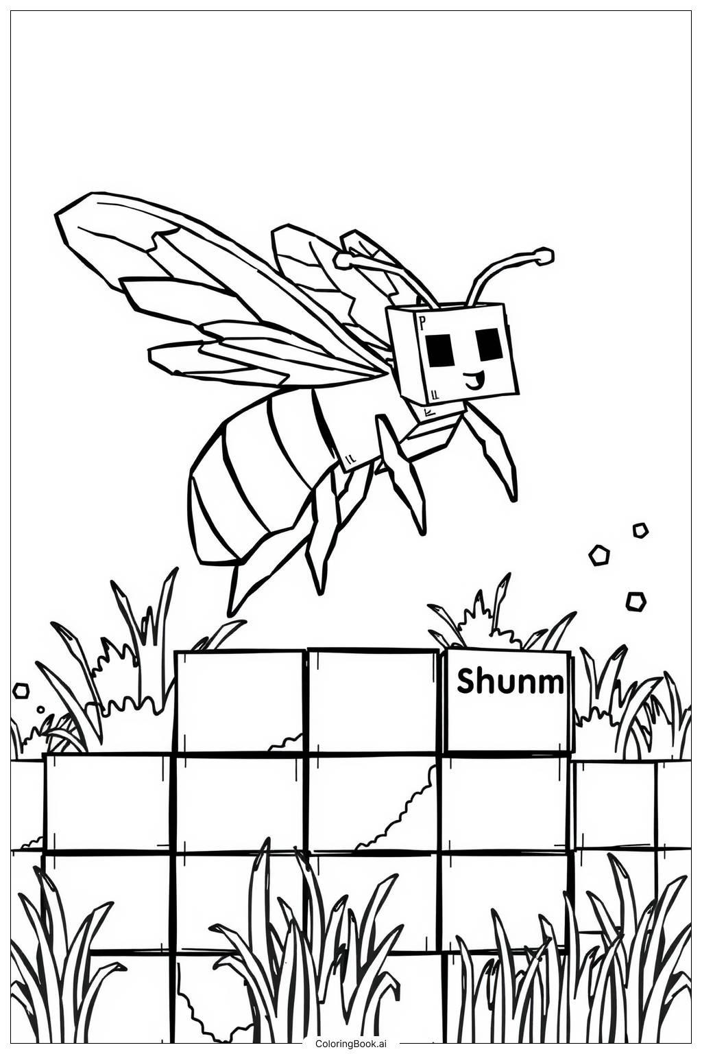 P gina Para Colorear Minecraft Abeja Volando Sobre Bloques 2 Descarga 