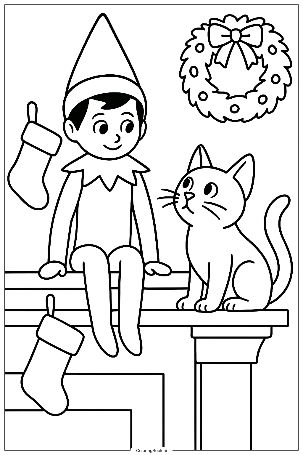 Elfo na Prateleira com um Gato Curioso