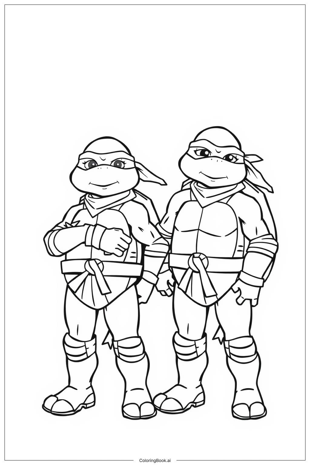  Page de coloriage tortue ninja surmontant des défis grâce au travail d'équipe 