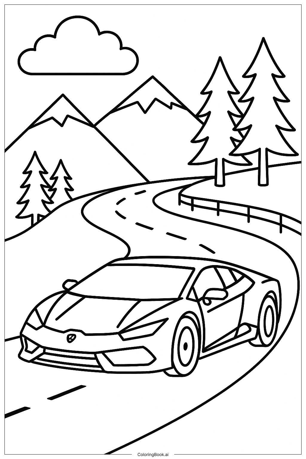  Lamborghini On Curvy Mountain Road Coloring Page 