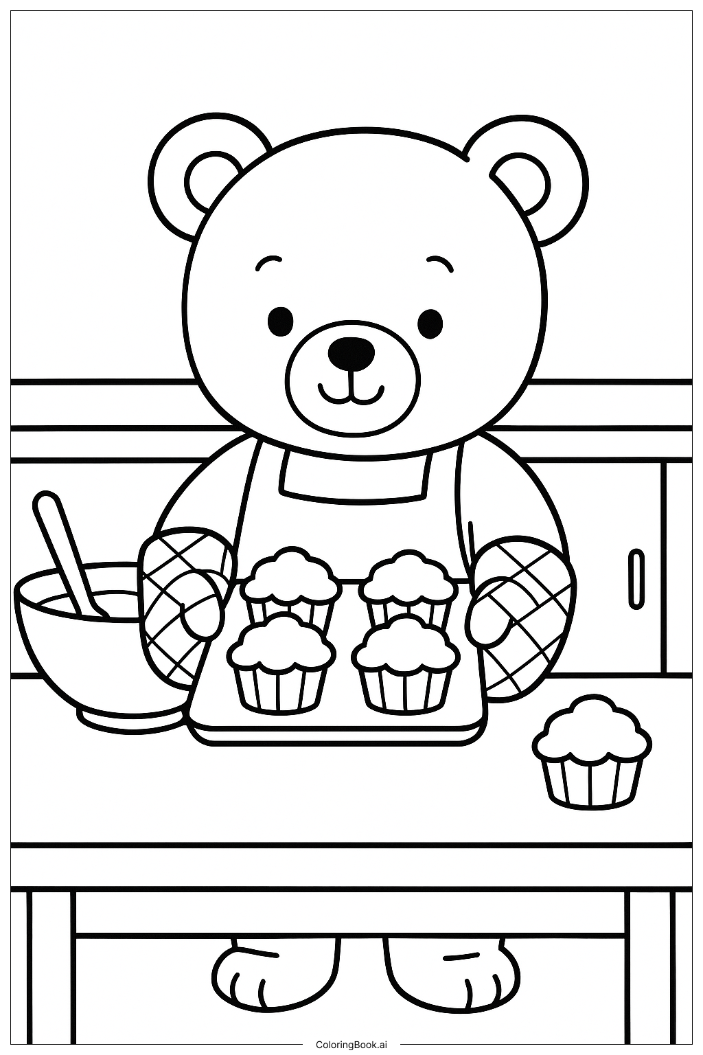  Teddy Bear Baking Cupcakes In The Kitchen Coloring Page 