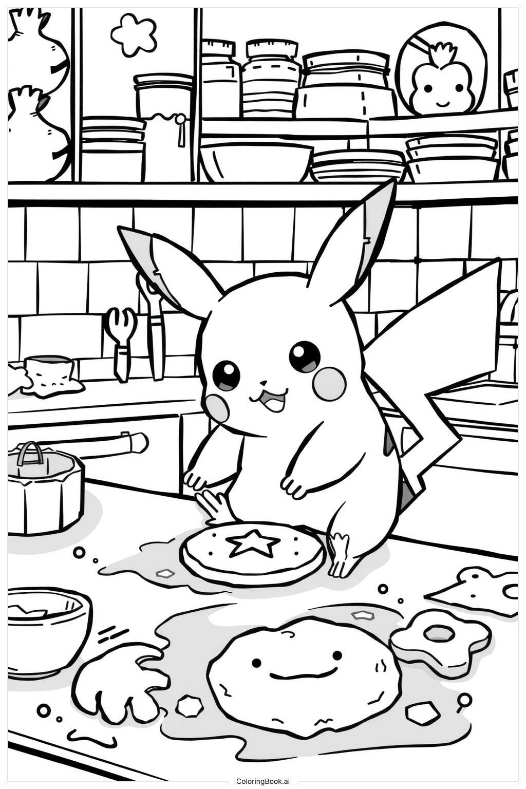  Pikachu Cooking Christmas Cookies Coloring Page 