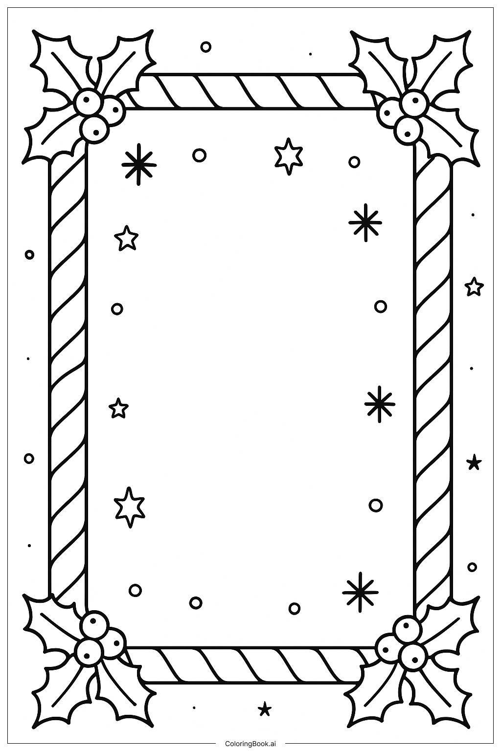  Candy Cane Border With Holly Leaves Coloring Page 