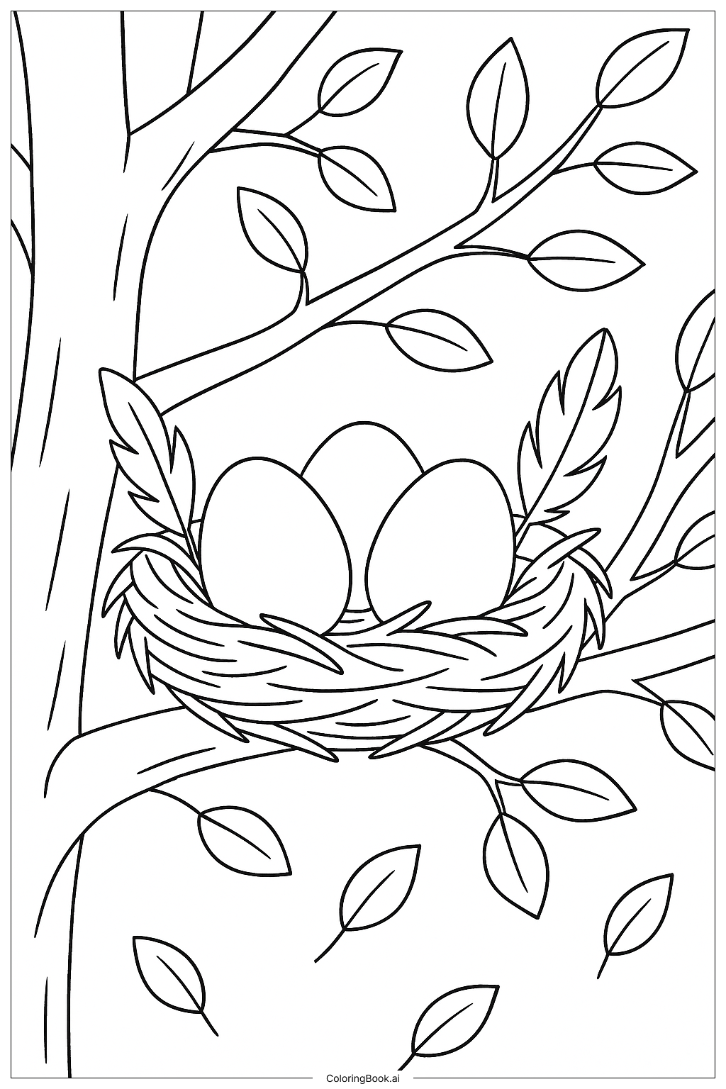  Bird's Nest With Three Eggs In A Tree Coloring Page 