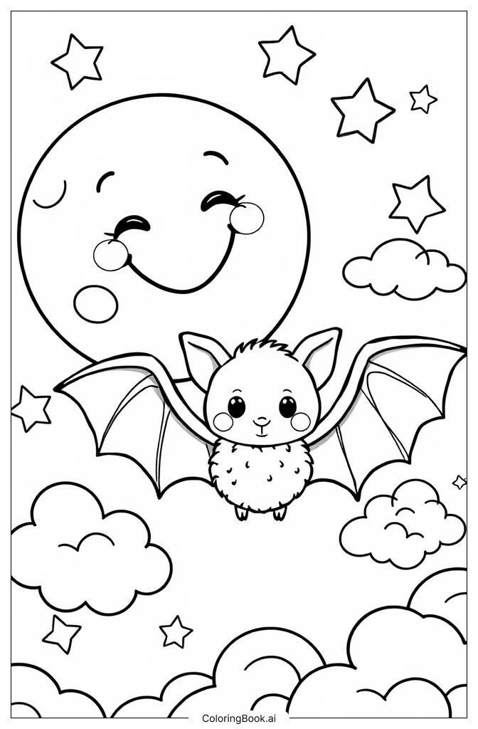  Page de coloriage Chauve-souris Kawaii 