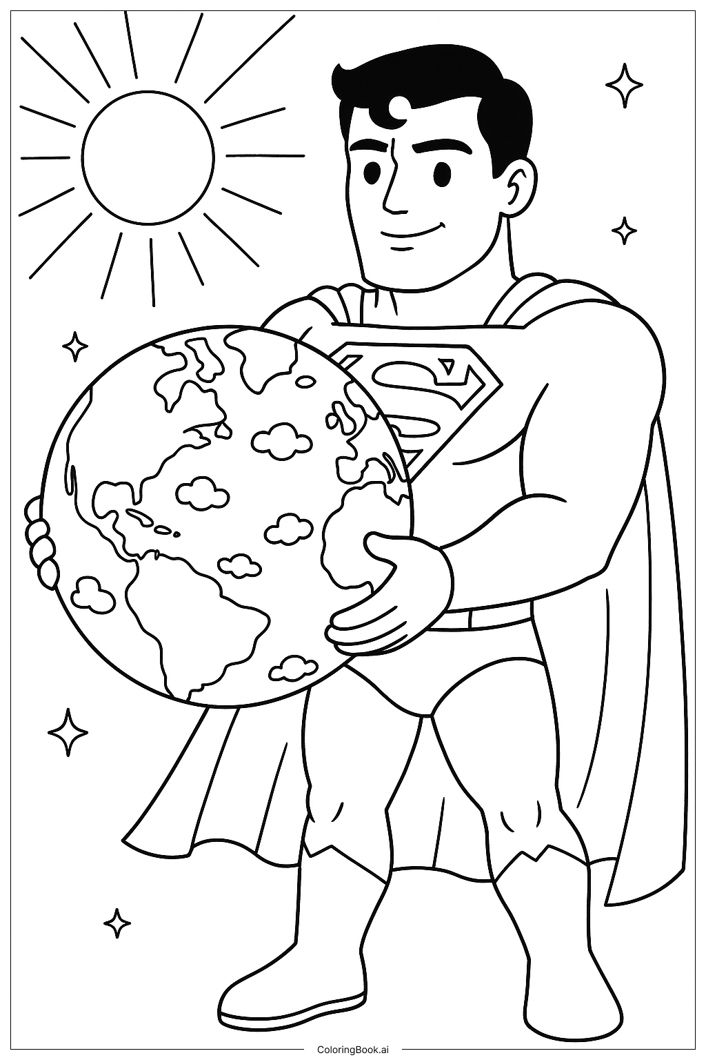  Página para colorear de Superman Sosteniendo La Tierra En Sus Manos 