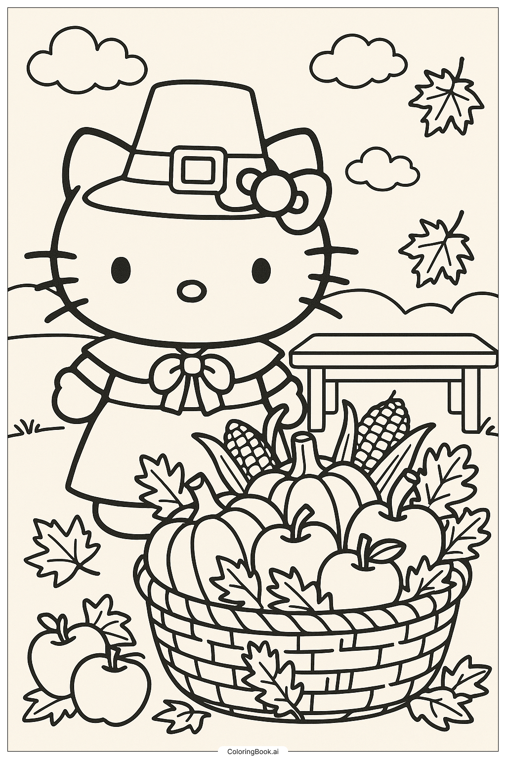 Hello Kitty Erntedankfest Eine reiche Ernte Ausmalseite 