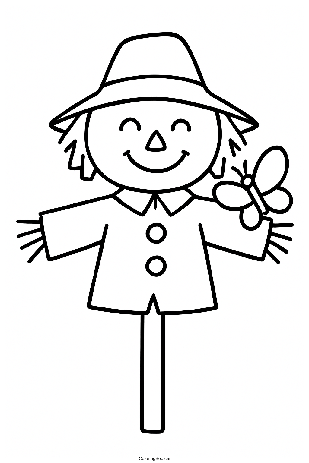 Scarecrow And A Friendly Butterfly Coloring Page