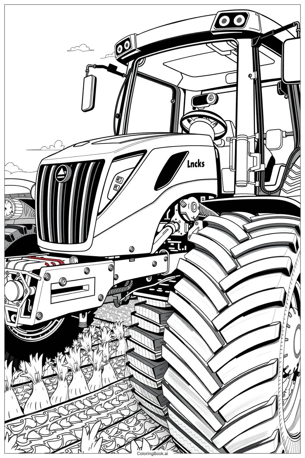  Page de coloriage Tracteur Réaliste en Action 