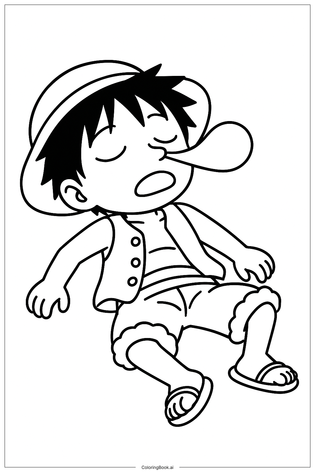  鼻水をたらして眠るルフィの塗り絵ページ 
