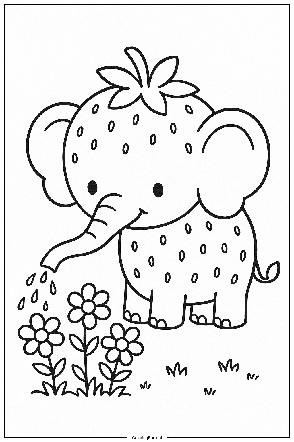  草莓大象浇花填色页 