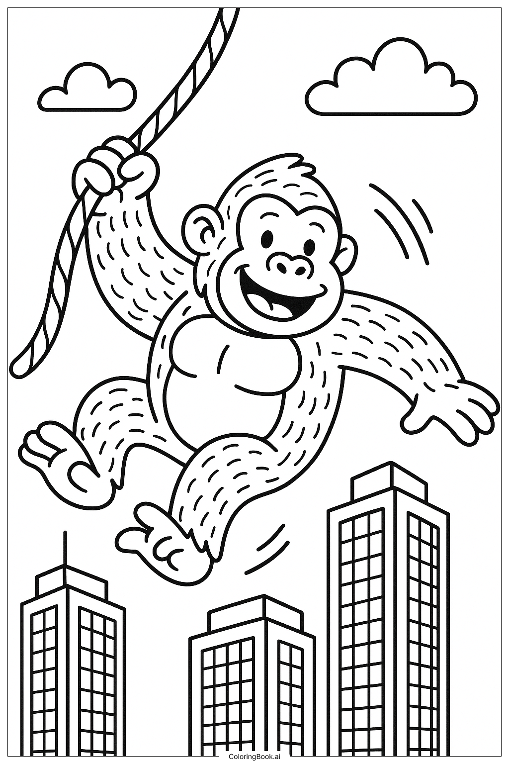  King Kong Swinging from Skyscrapers Coloring Page 