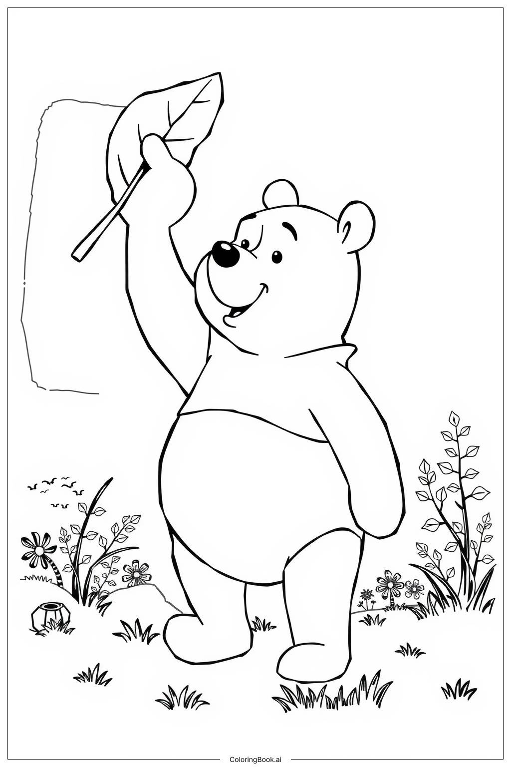  Página para colorir de winnie the pooh folhas de outono 