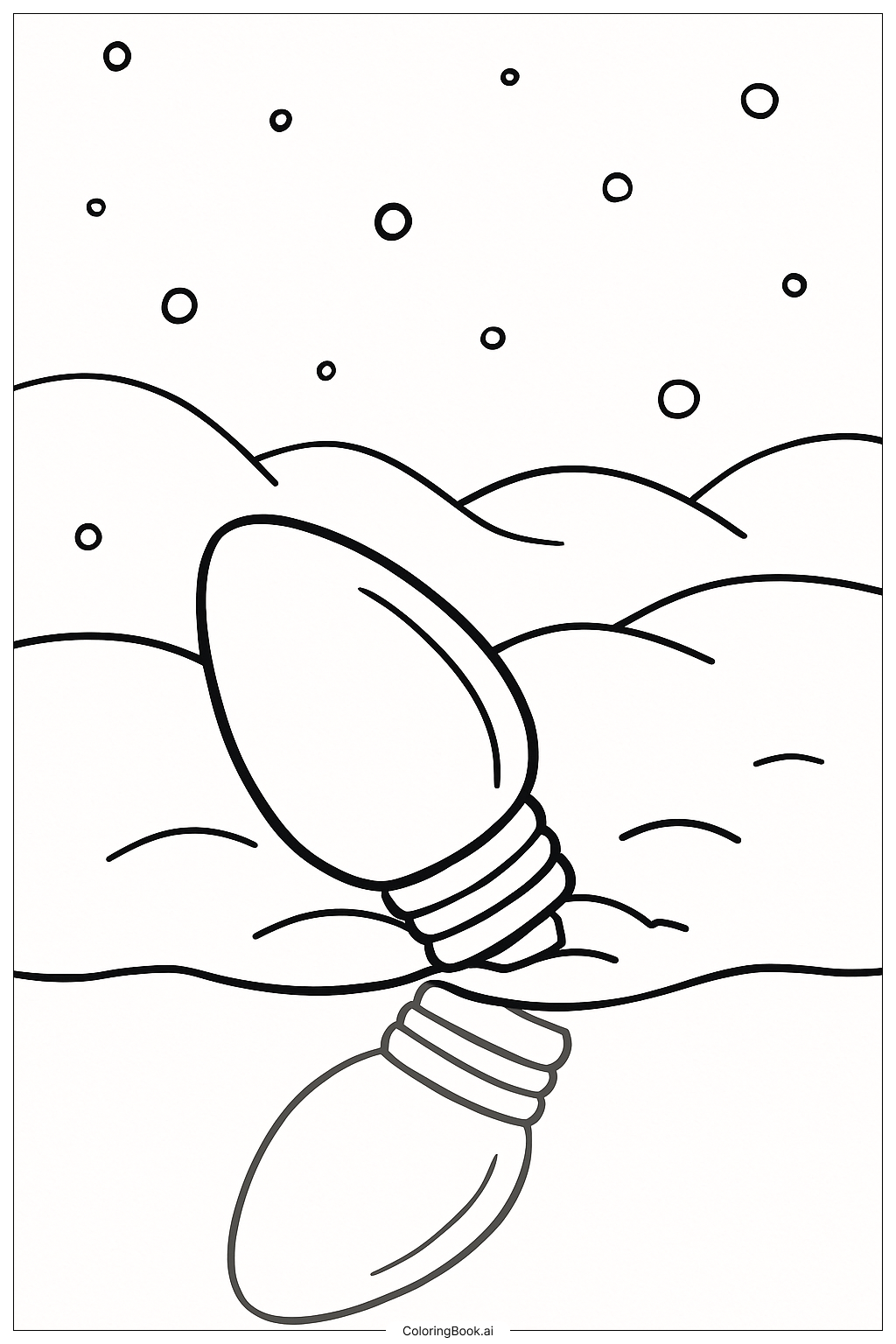  눈 위에 비친 크리스마스 전구 색칠공부 페이지 