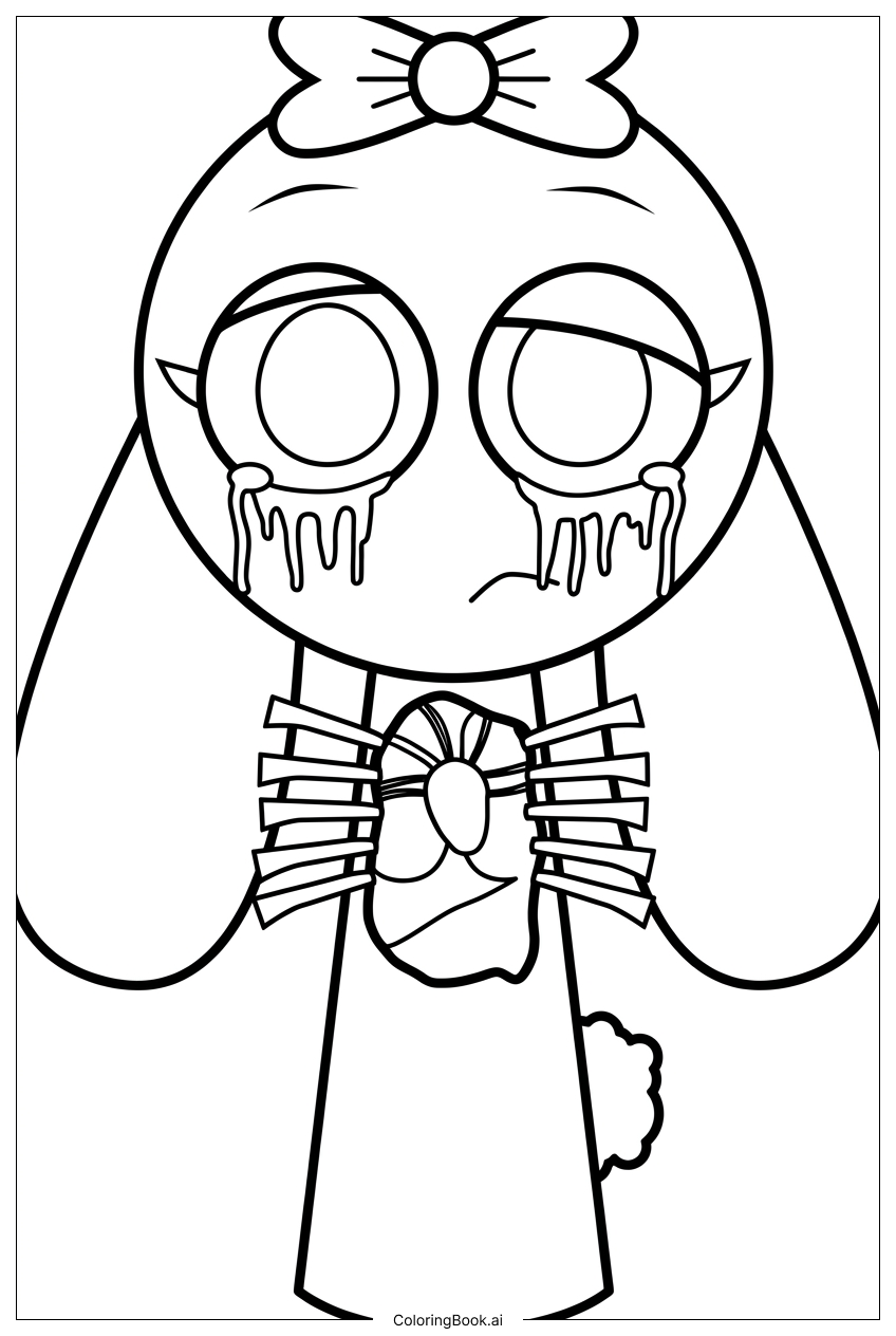 Page de coloriage Sprunki Lapin Maudit Pleure en Tenant son Cœur à Vif
