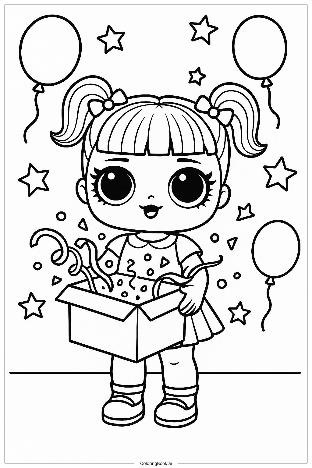 Página para colorir de Lol Doll Desembrulhando uma Surpresa