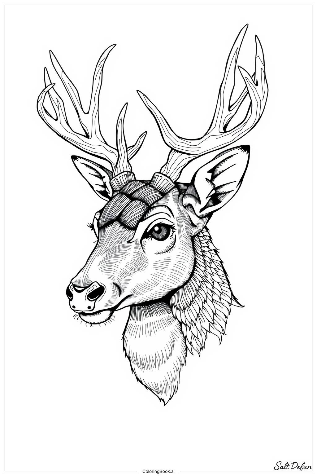  Page de coloriage Tête de cerf réaliste 