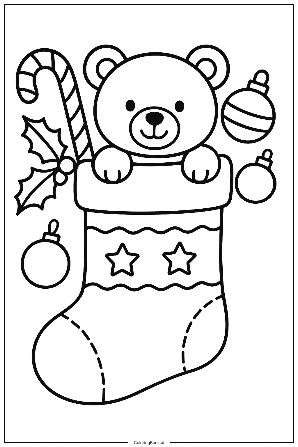  Teddy Bear In A Christmas Stocking Coloring Page 