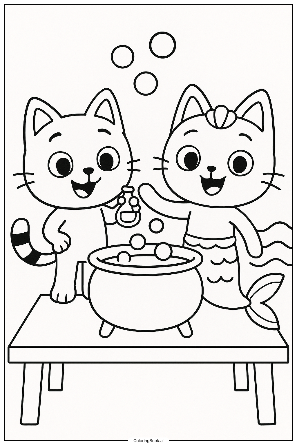  Gabby Cat Having A Potion With Mercat Coloring Page 