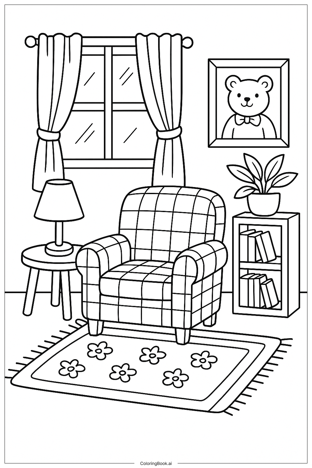 A Cozy Preppy Living Room Corner Coloring Page