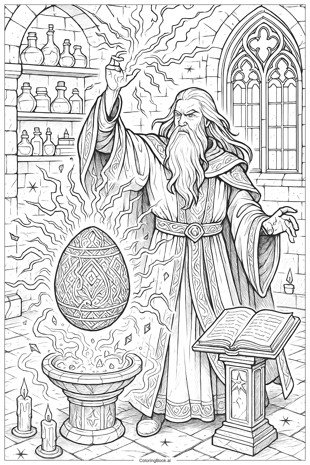  A Wizard Casting A Spell On A Magic Egg Coloring Page 