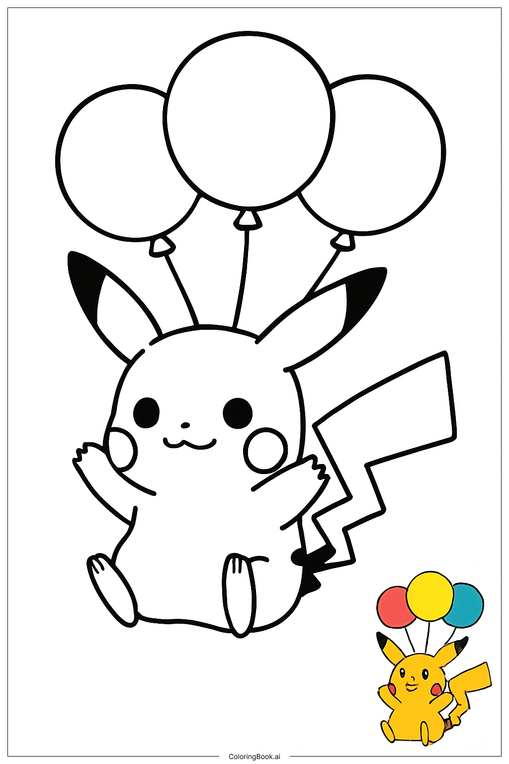  Pikachu Floating With Balloons Coloring Page 