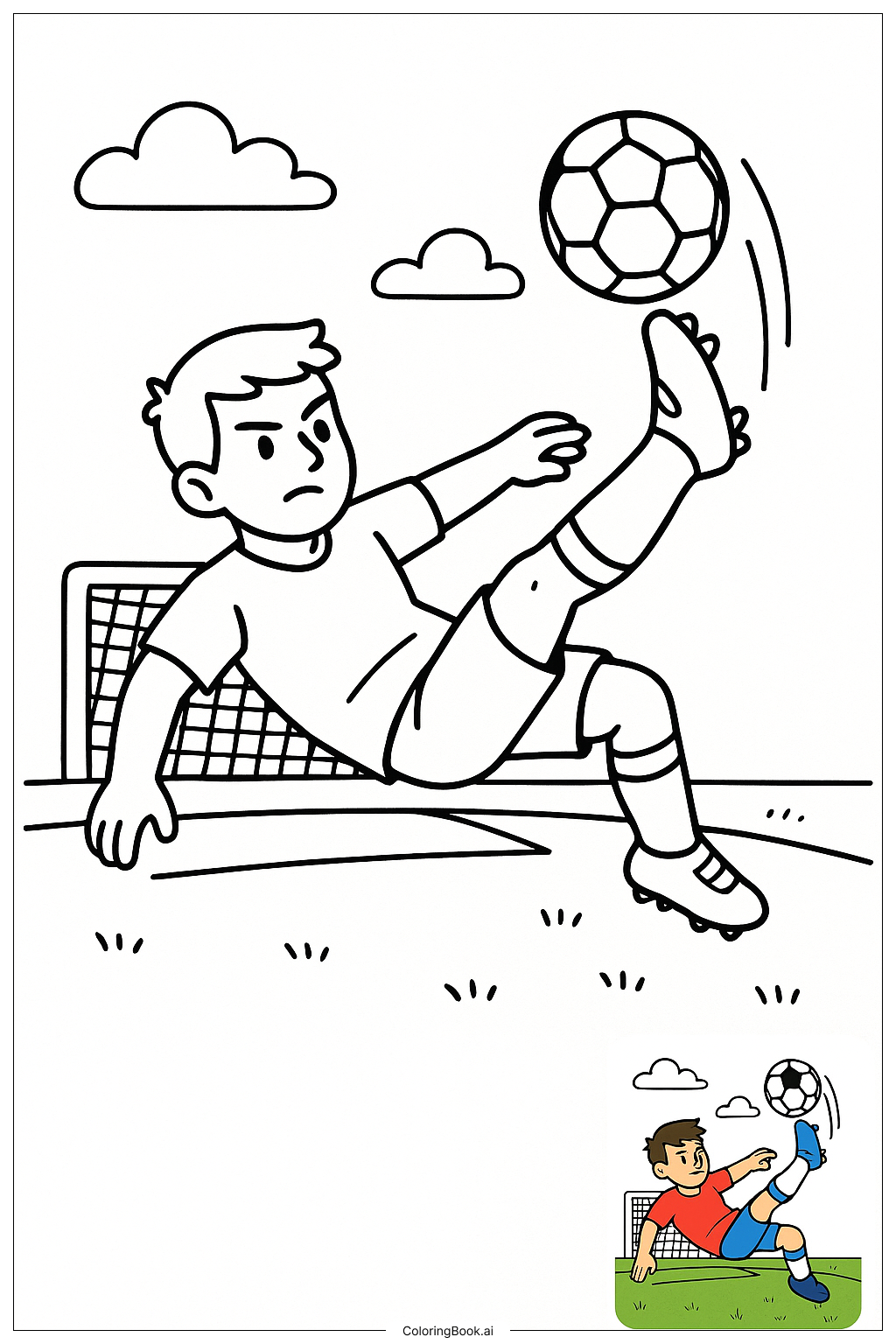  Page de coloriage Joueur de football faisant un coup de pied retourné 