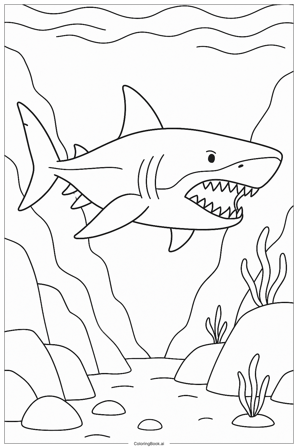  Megalodon in einem Tiefseegraben Ausmalseite 