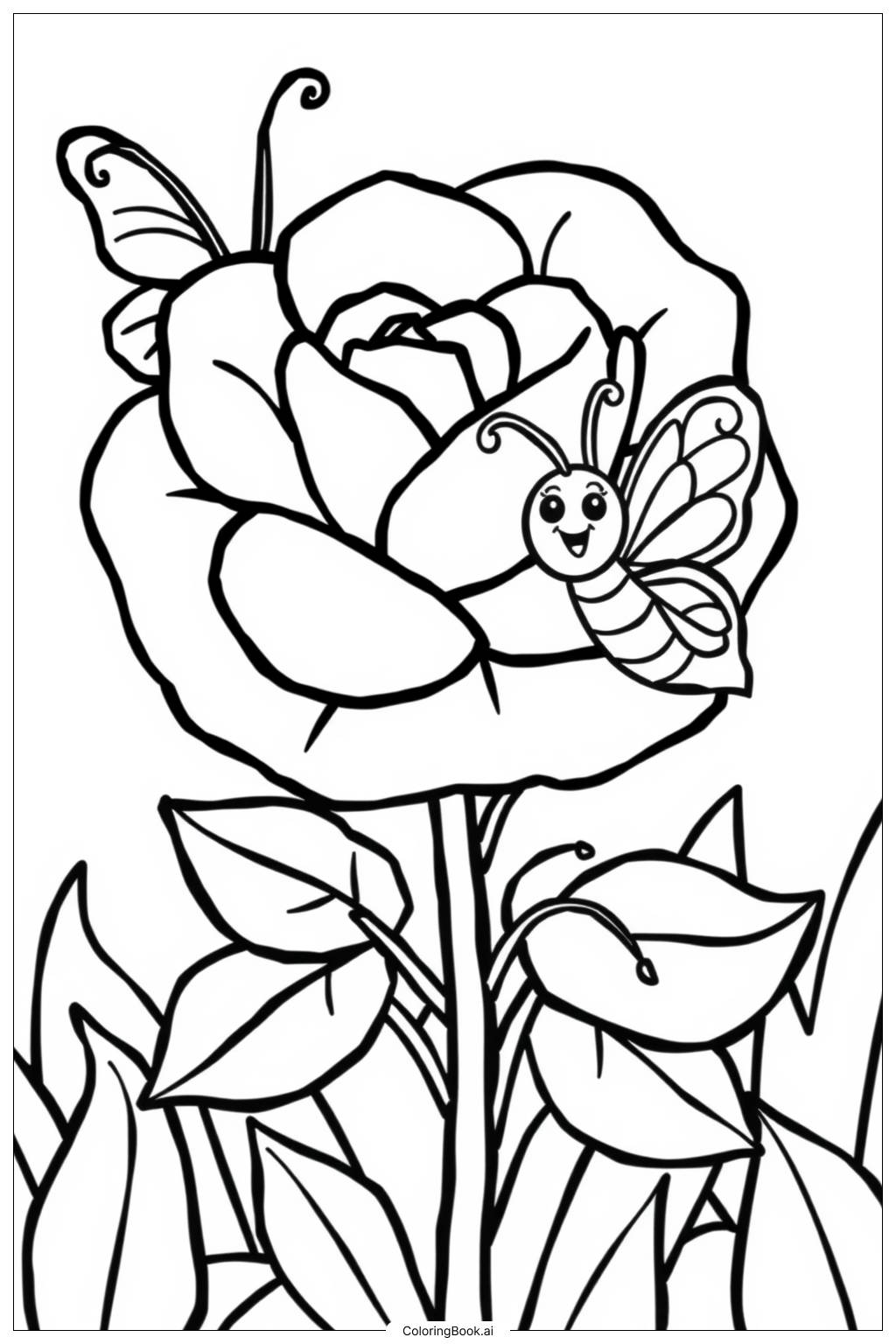  Página para colorear de Jardín de Mariposas y Rosas 