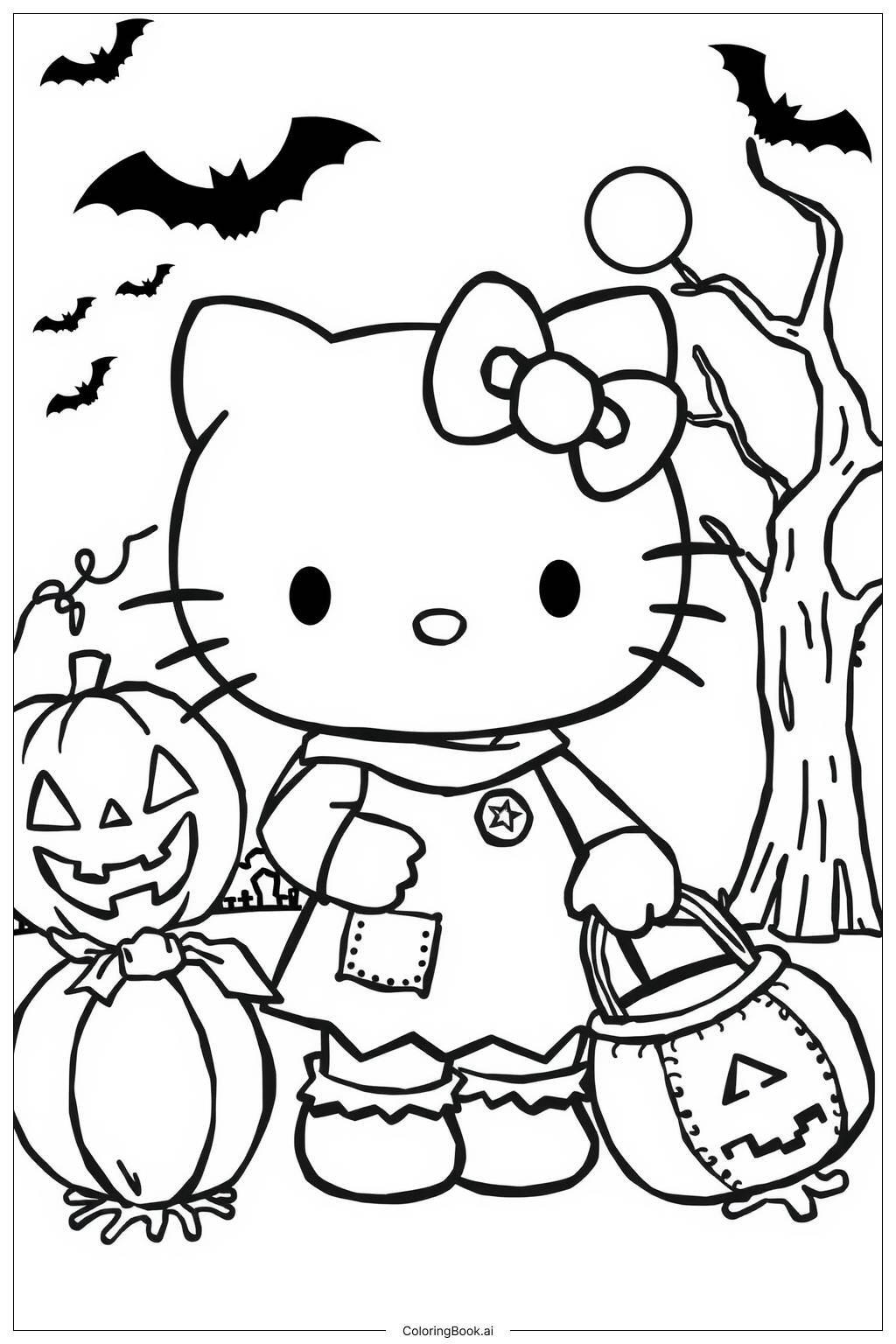  Page de coloriage hello kitty célébrant halloween en tant que joli zombie 