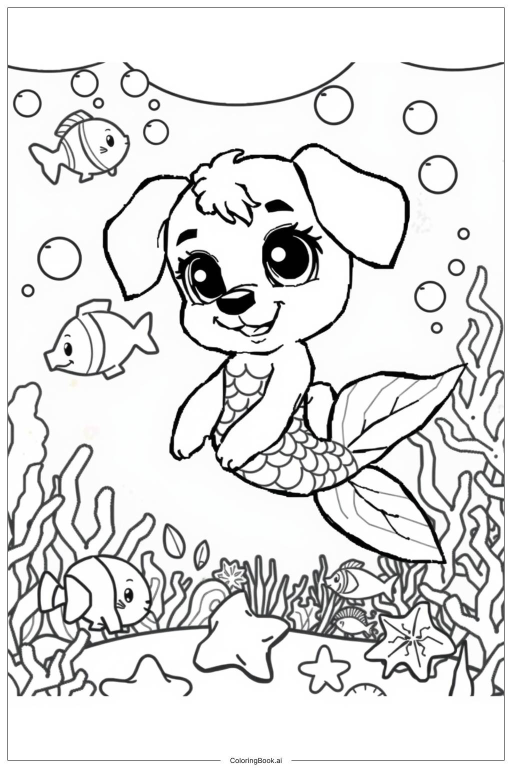  Página para colorear de Juego de Cachorro Sirena-2 