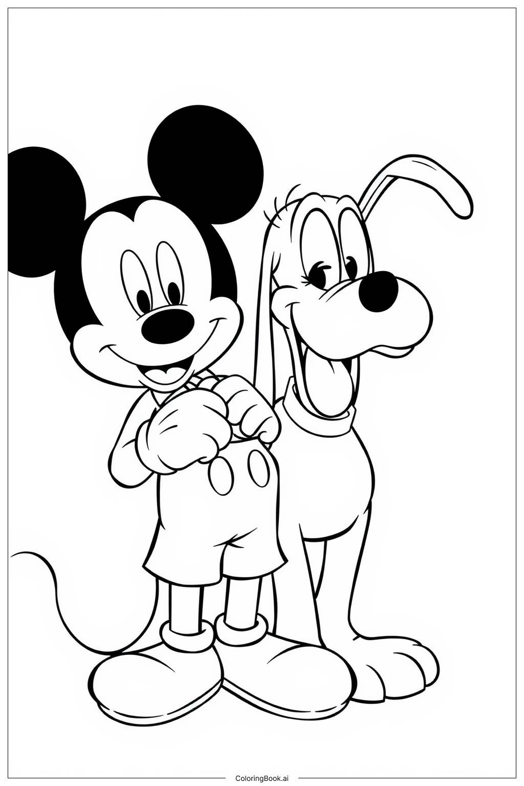  Mickey Mouse and Pluto Playing Coloring Page 