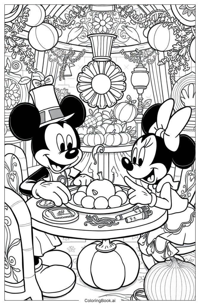  Mickey Mouse Thanksgiving Feast Coloring Page 