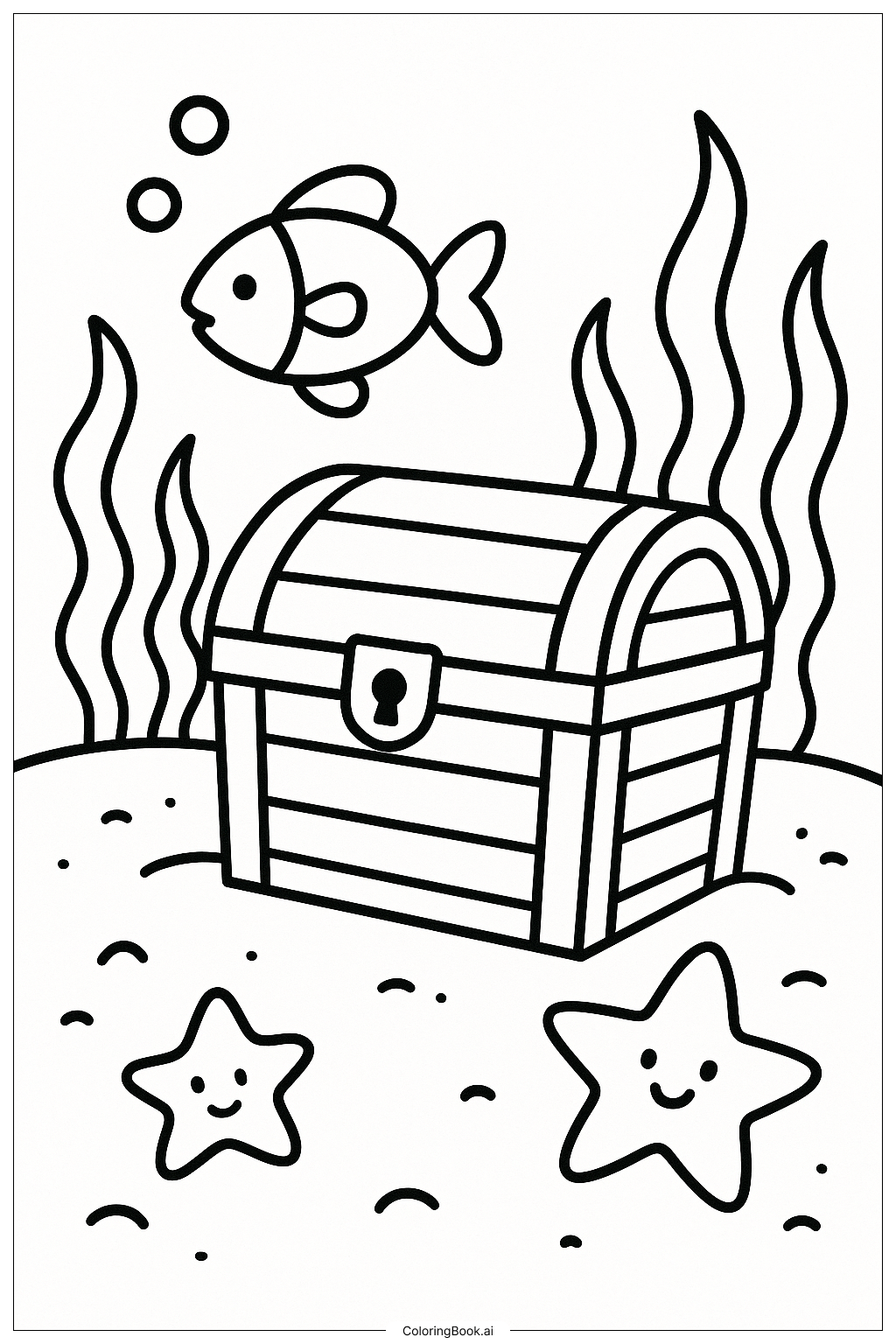  Treasure Chest On The Seafloor Under The Sea Coloring Page 