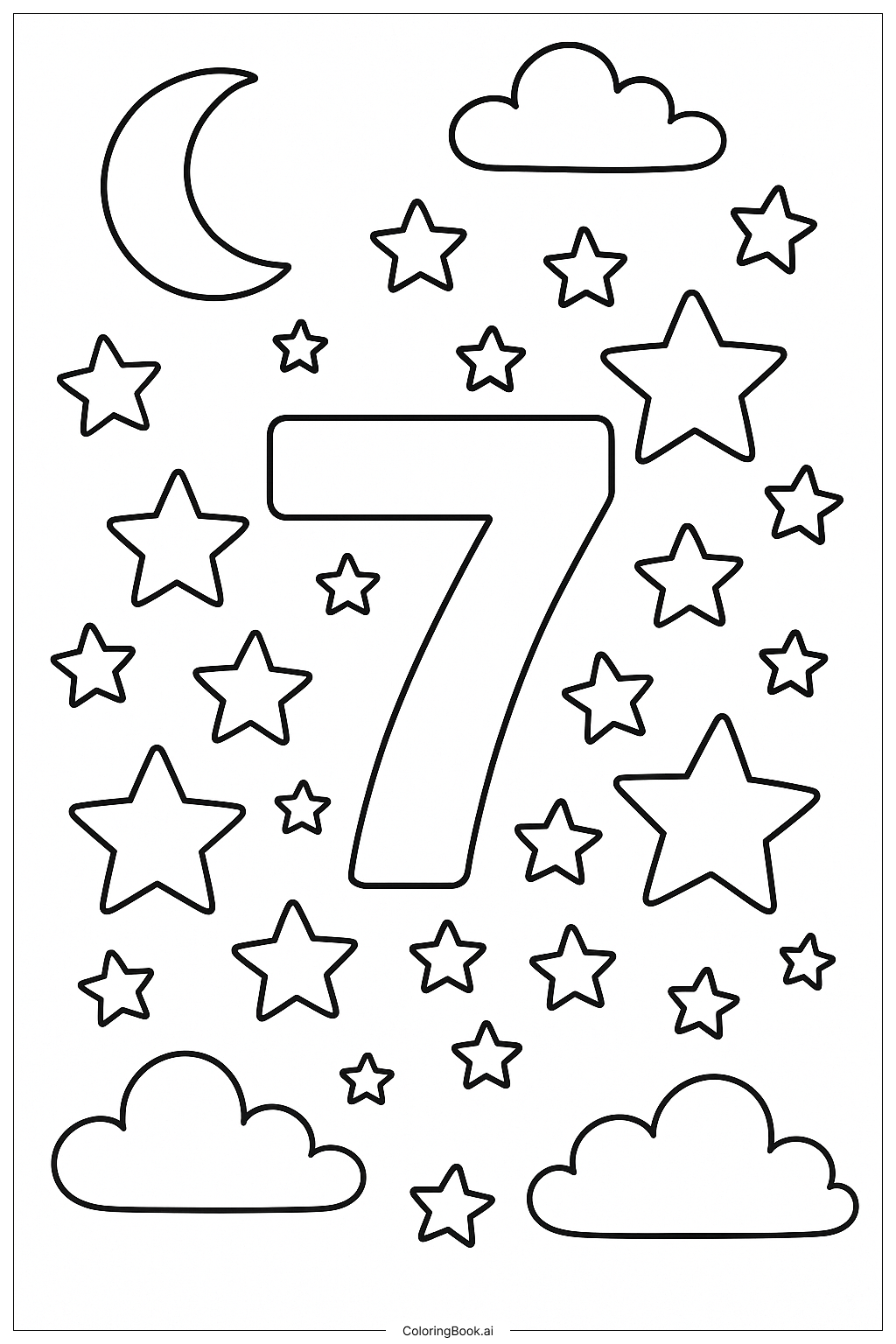  与数字七数星星填色页 