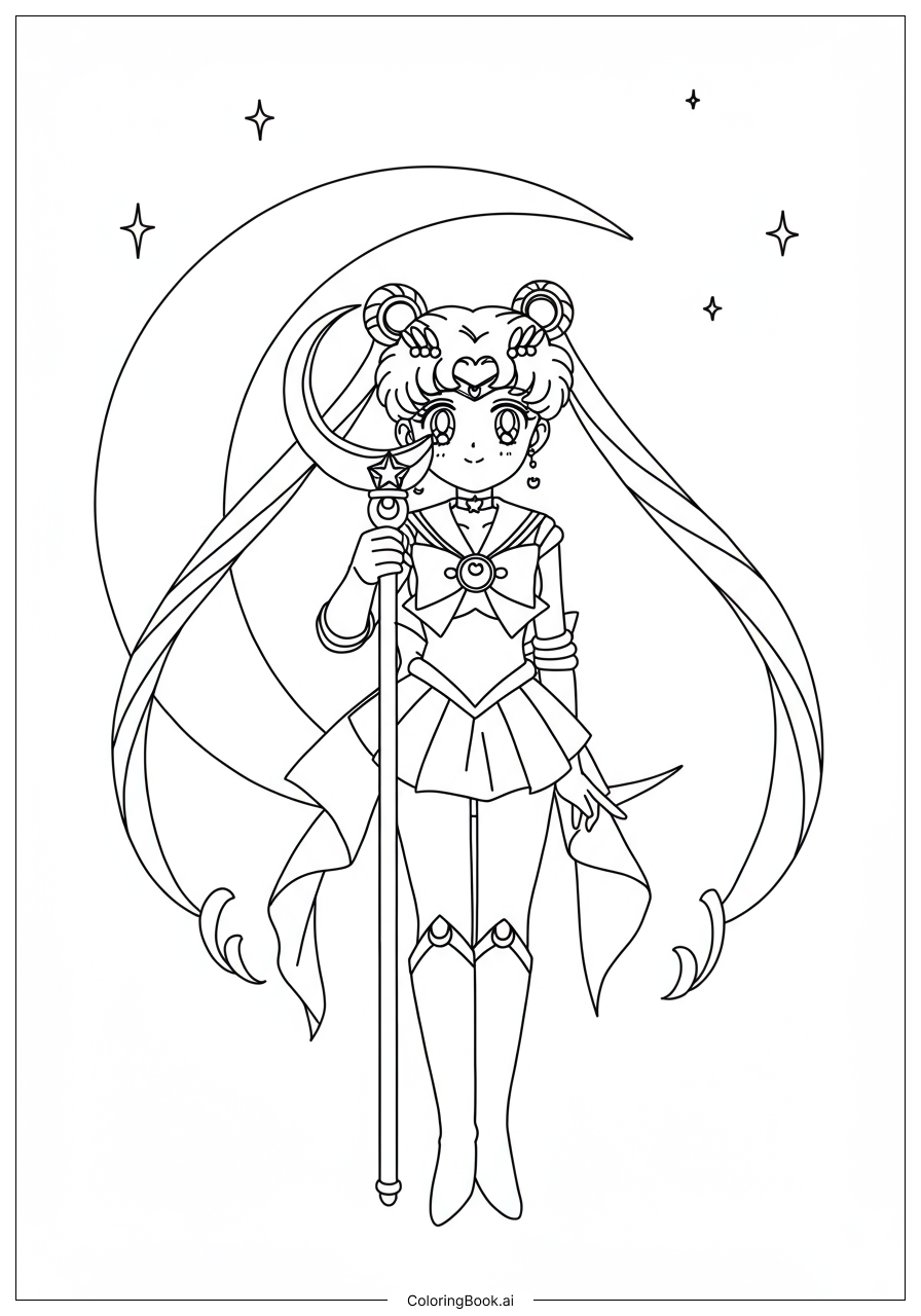  Sailor Moon With Crescent Moon Wand Coloring Page 