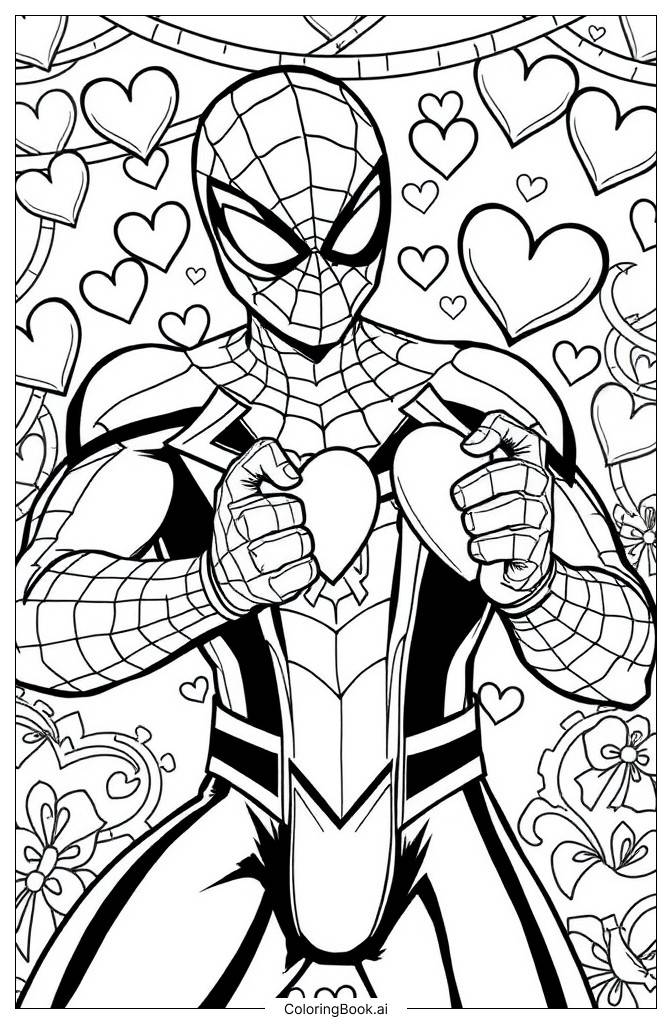  Página para colorear de Spider-Man del Día de San Valentín 