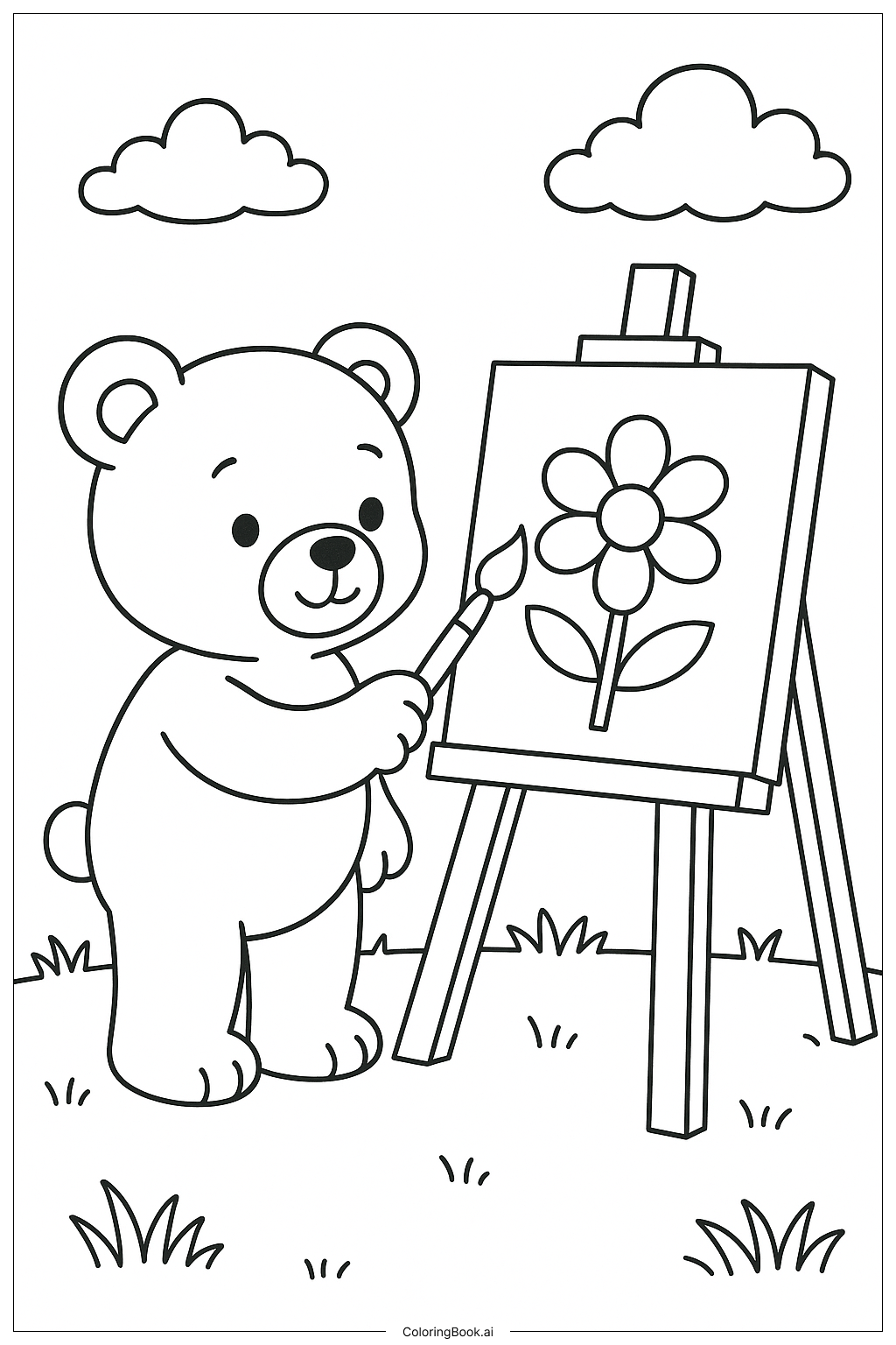 Teddy Bear Painting On An Easel Coloring Page 