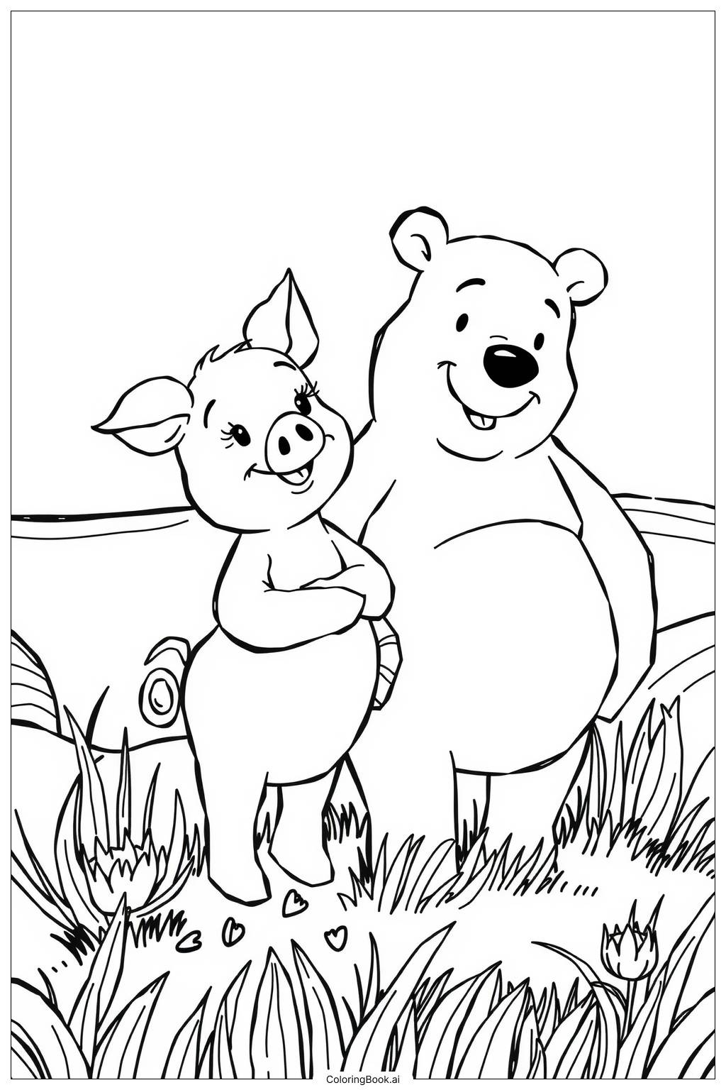  Piglet and Friends in a Sunny Field Coloring Page 