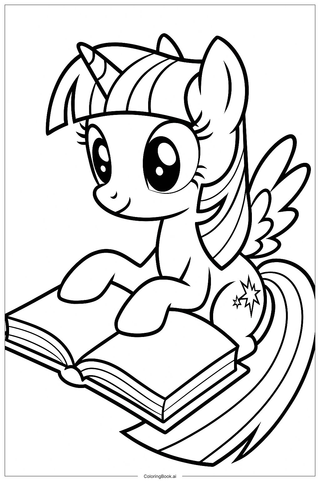  トワイライトスパークルが大きな本を読むの塗り絵ページ 