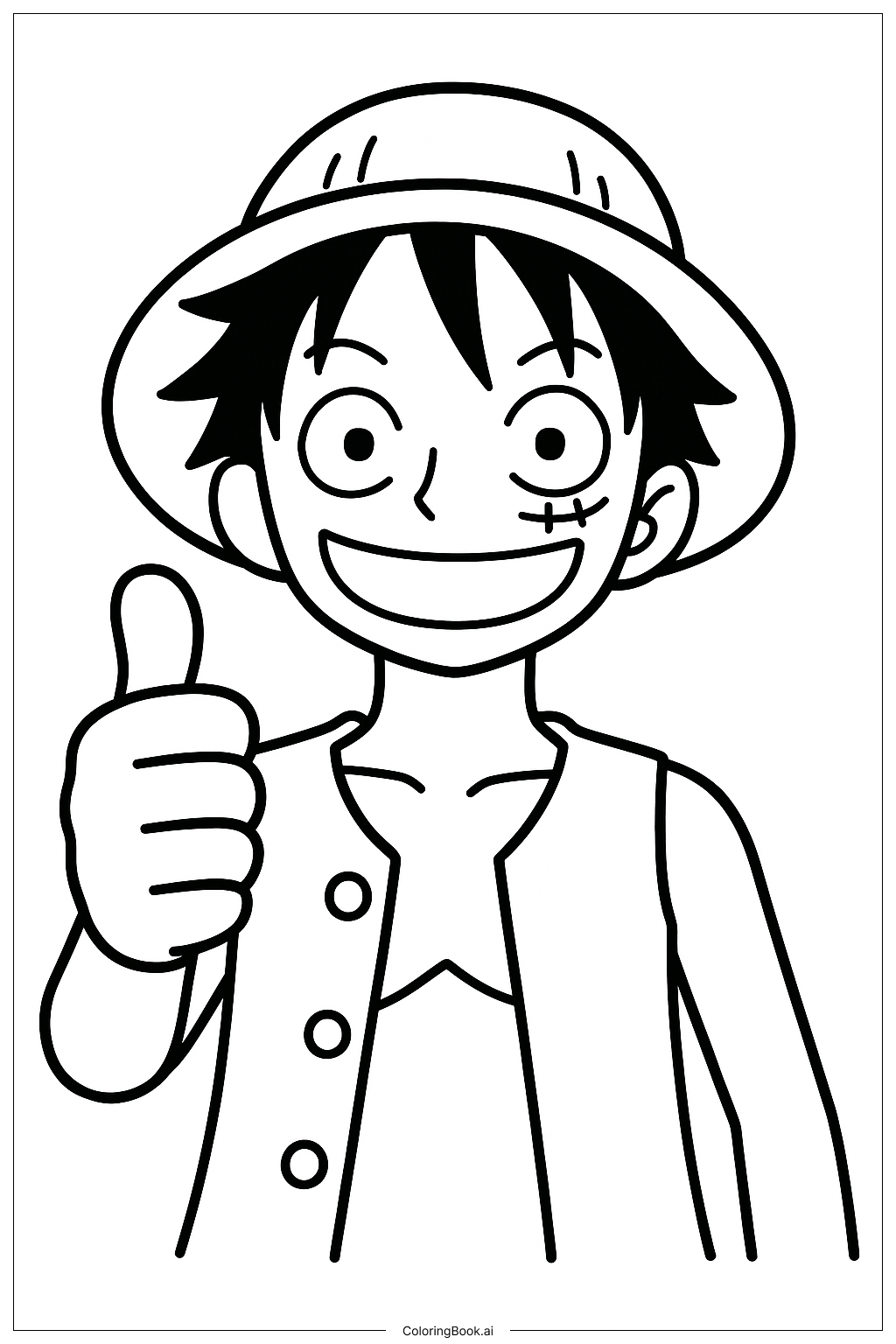 サムズアップをするルフィの塗り絵ページ 